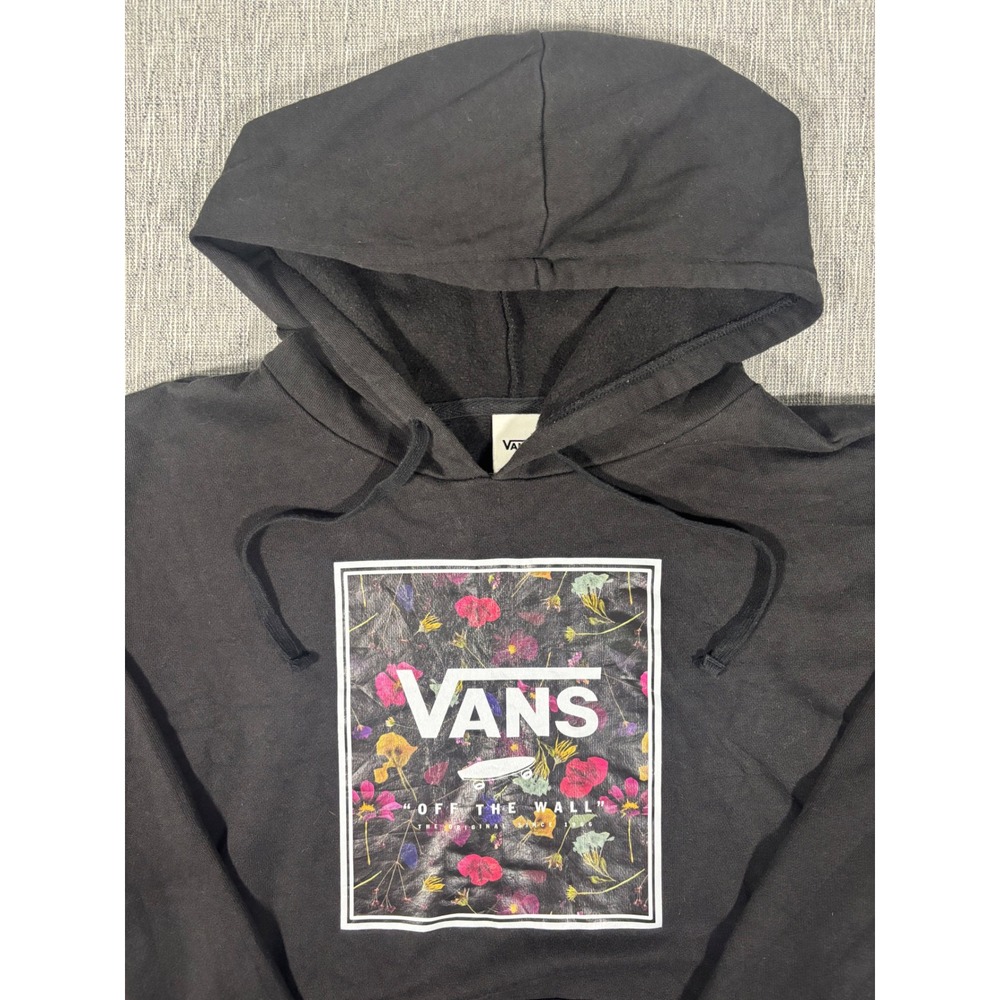 Vans Off The Wall Floral Box Logo Hoodie Black Small Pullover Sweatshirt